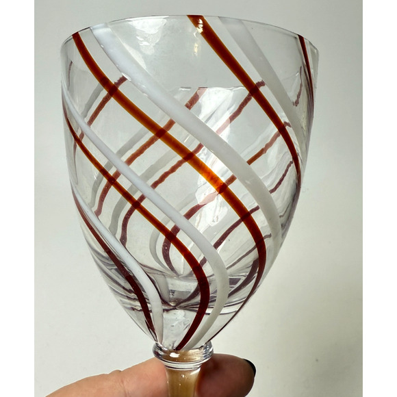 3 St Nicholas Square Peppermint Lane Red White Swirl Wine Glasses Candy Cane - Picture 4 of 6